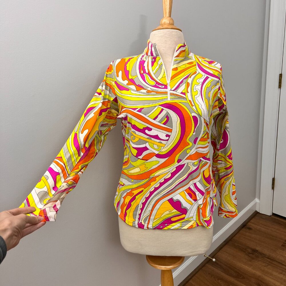 Icikuls Women's Long Sleeve 1/4 Zip Top Golf Tennis Athleisure Mod/Pucci Style M